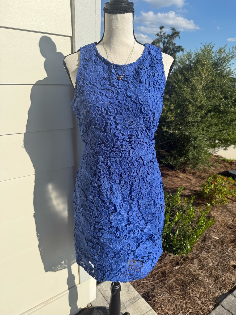 J. Crew Royal Blue Floral Lace Sleeveless Sheath Dress